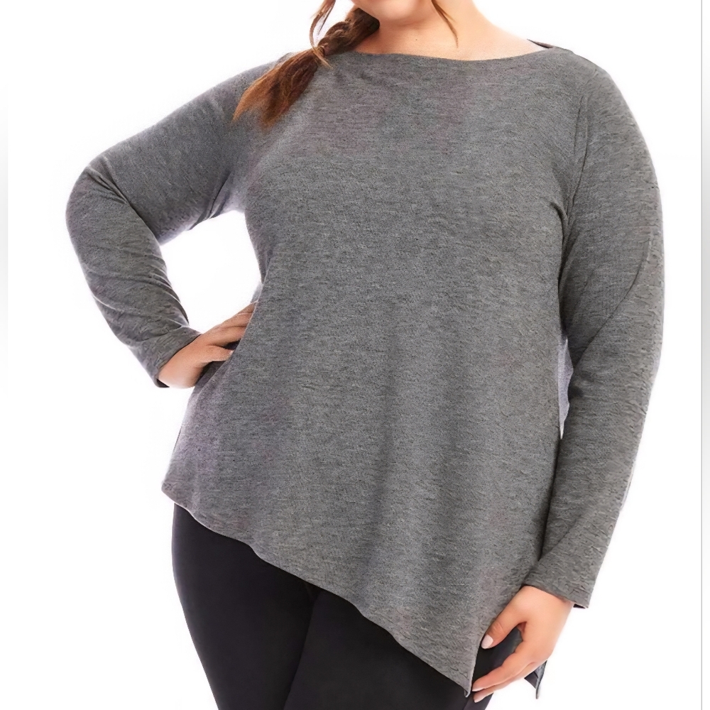 Karen Kane Plus Size Women's Asymmetrical Boatneck Top: Heather: Size- 1X